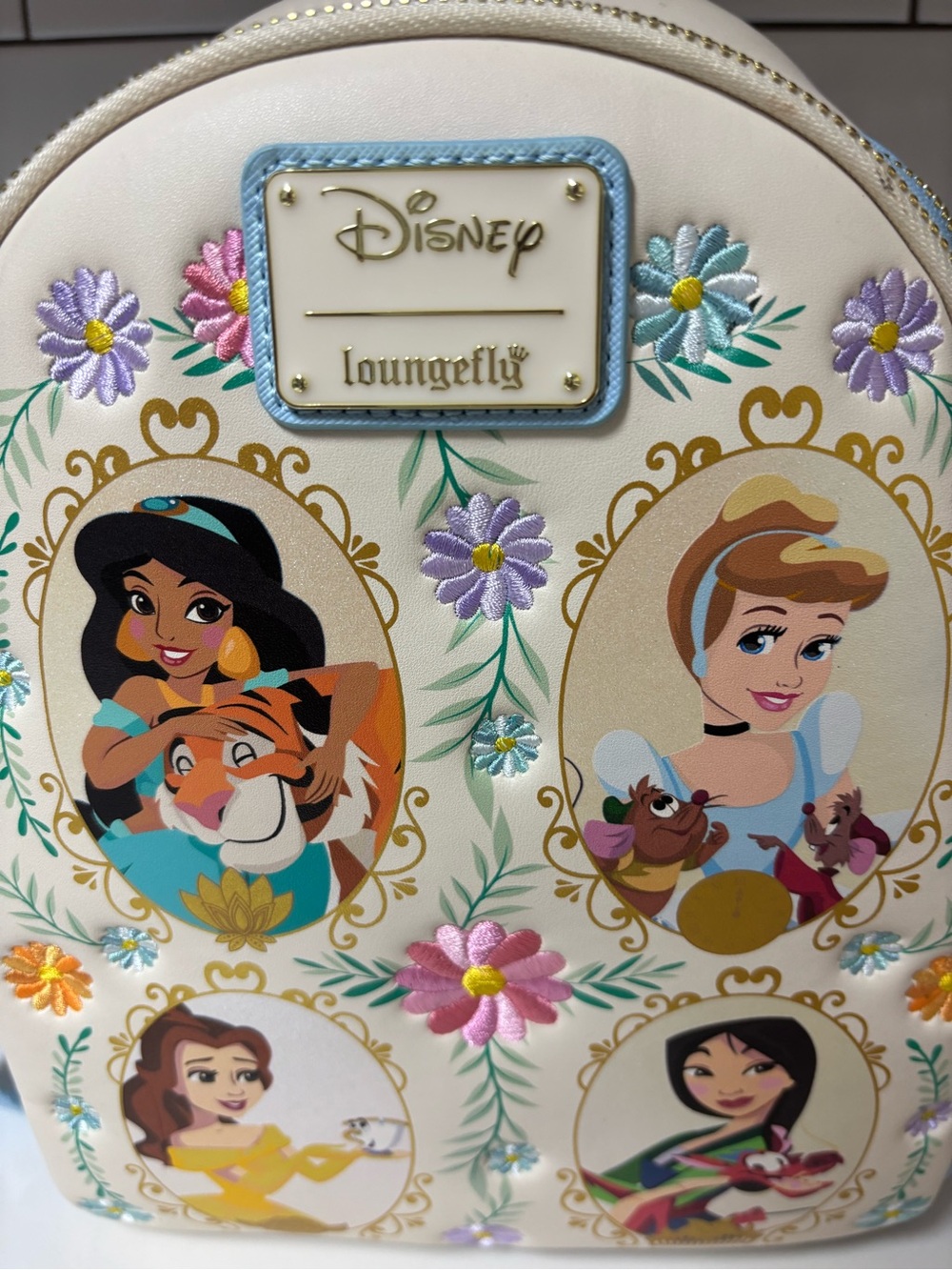 Loungefly Cream & Light Blue Disney Princess Mini Backpack Mint Condition - Picture 2 of 9